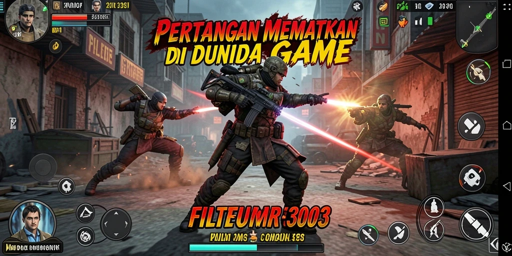 Screenshot gameplay FILTER303 menampilkan pertarungan yang seru dan dinamis.
