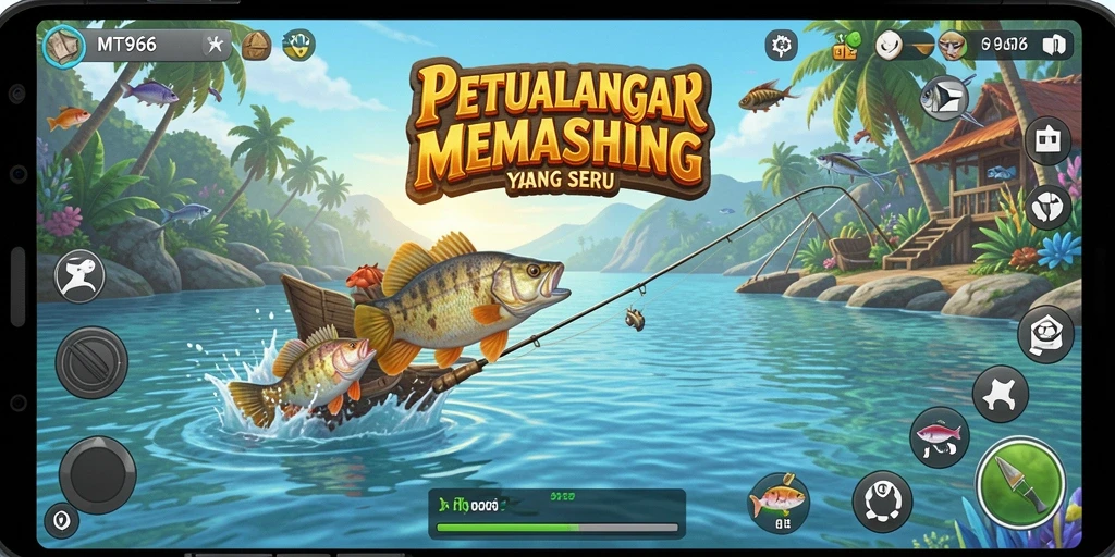 Screenshot menunjukkan adegan menegangkan saat menangkap ikan besar di MT966.