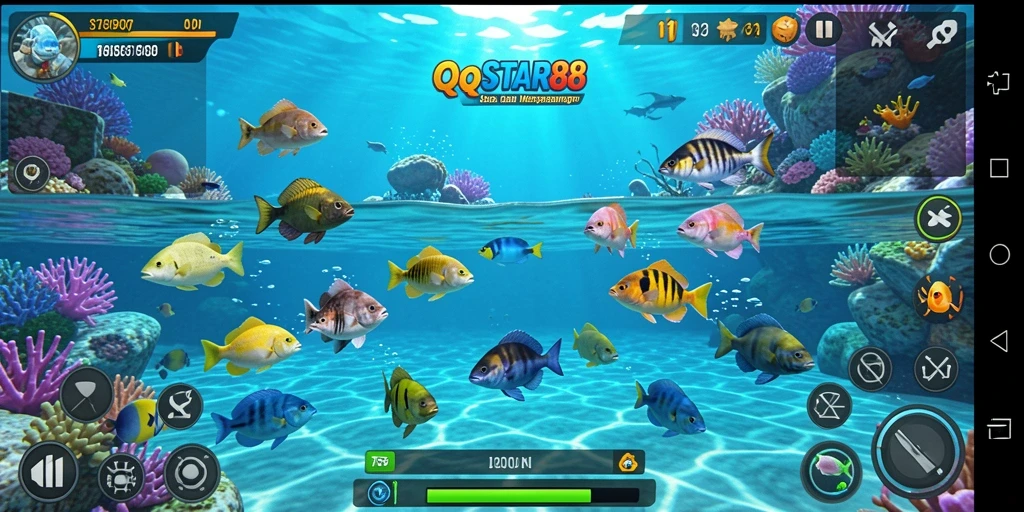 Tampilan gameplay seru dari QQSTAR88 saat menangkap ikan.